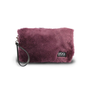 Small Raisin purple fluffy Sheepskin Clutch online sale by UGG Australian Made Since 1974 Front view